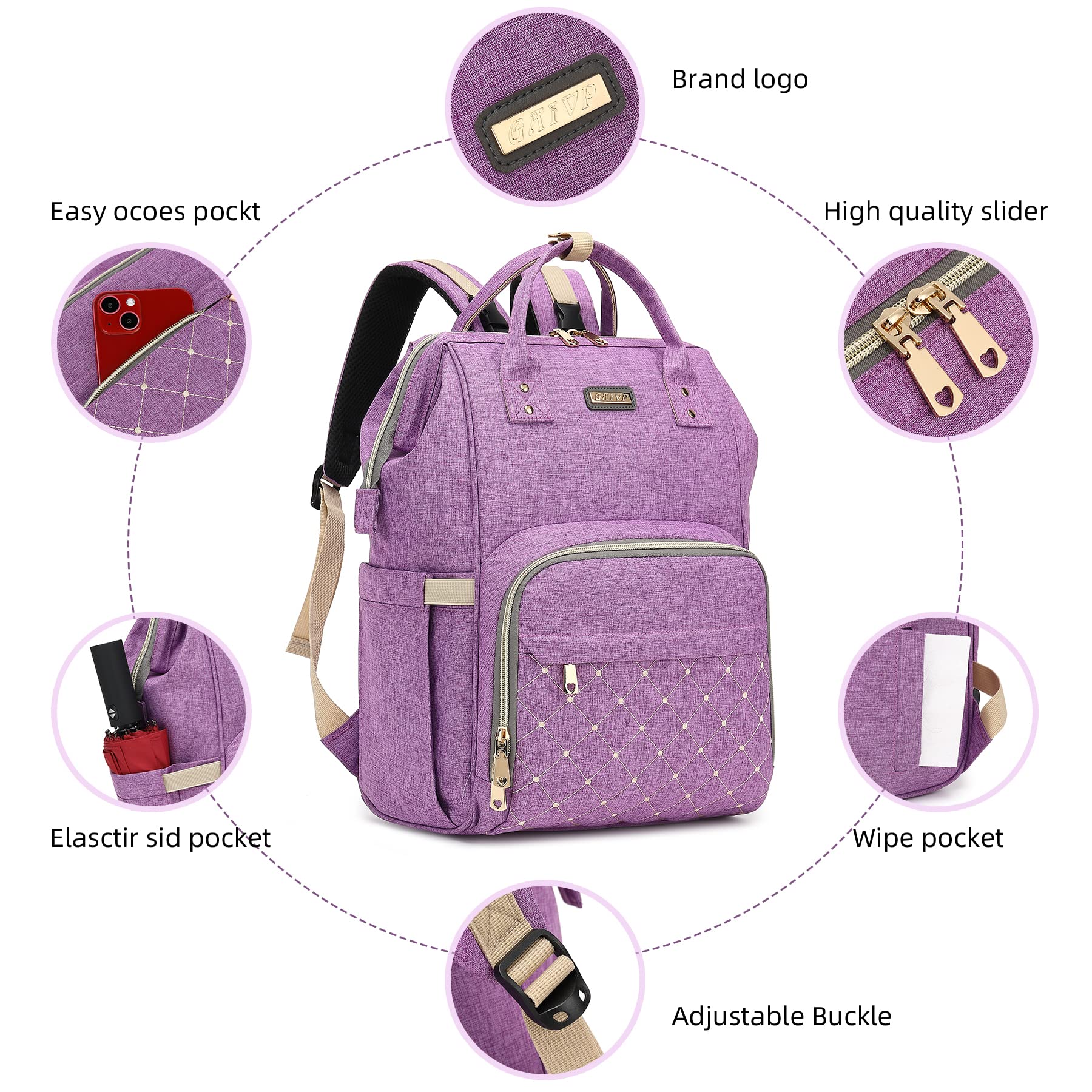 GAIVP diaper bag backpack waterproof fabric protects contents in rain.