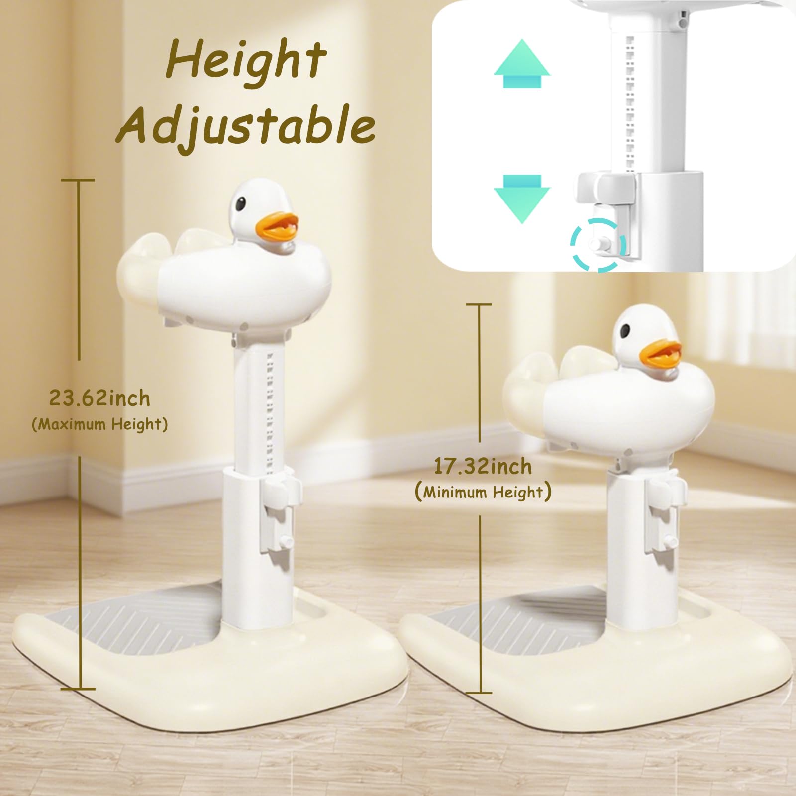 Gakfawd folded stand image highlights compact, space-saving storage after bath.