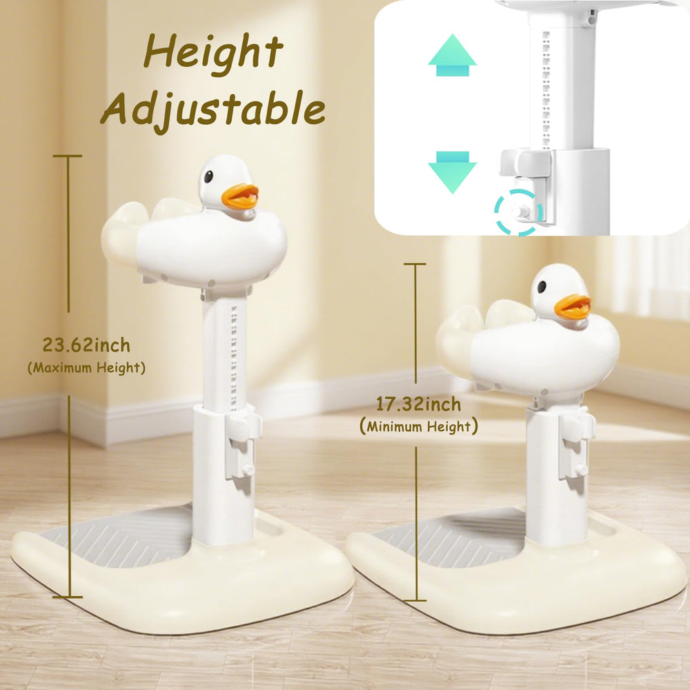 Gakfawd folded stand image highlights compact, space-saving storage after bath.