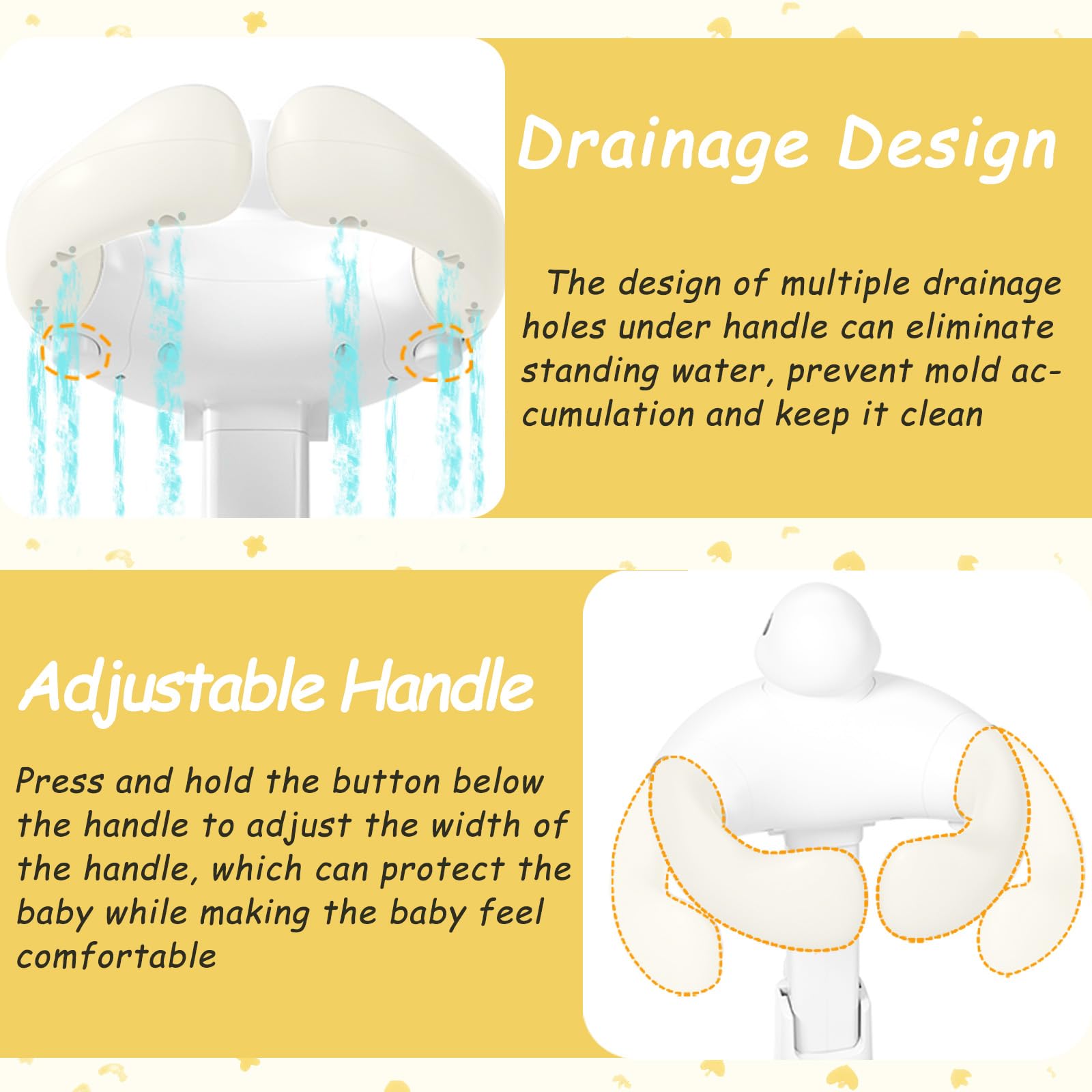 Gakfawd stand shows handle and showerhead slot for hands-free bathing.