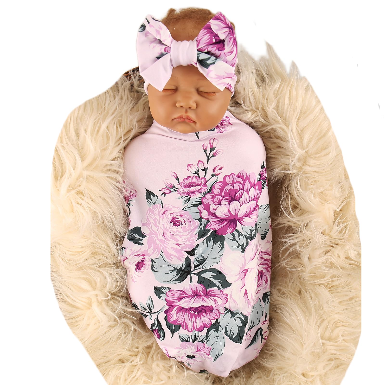 Galabloomer flower print receiving blanket purple rose for gentle swaddling and photos