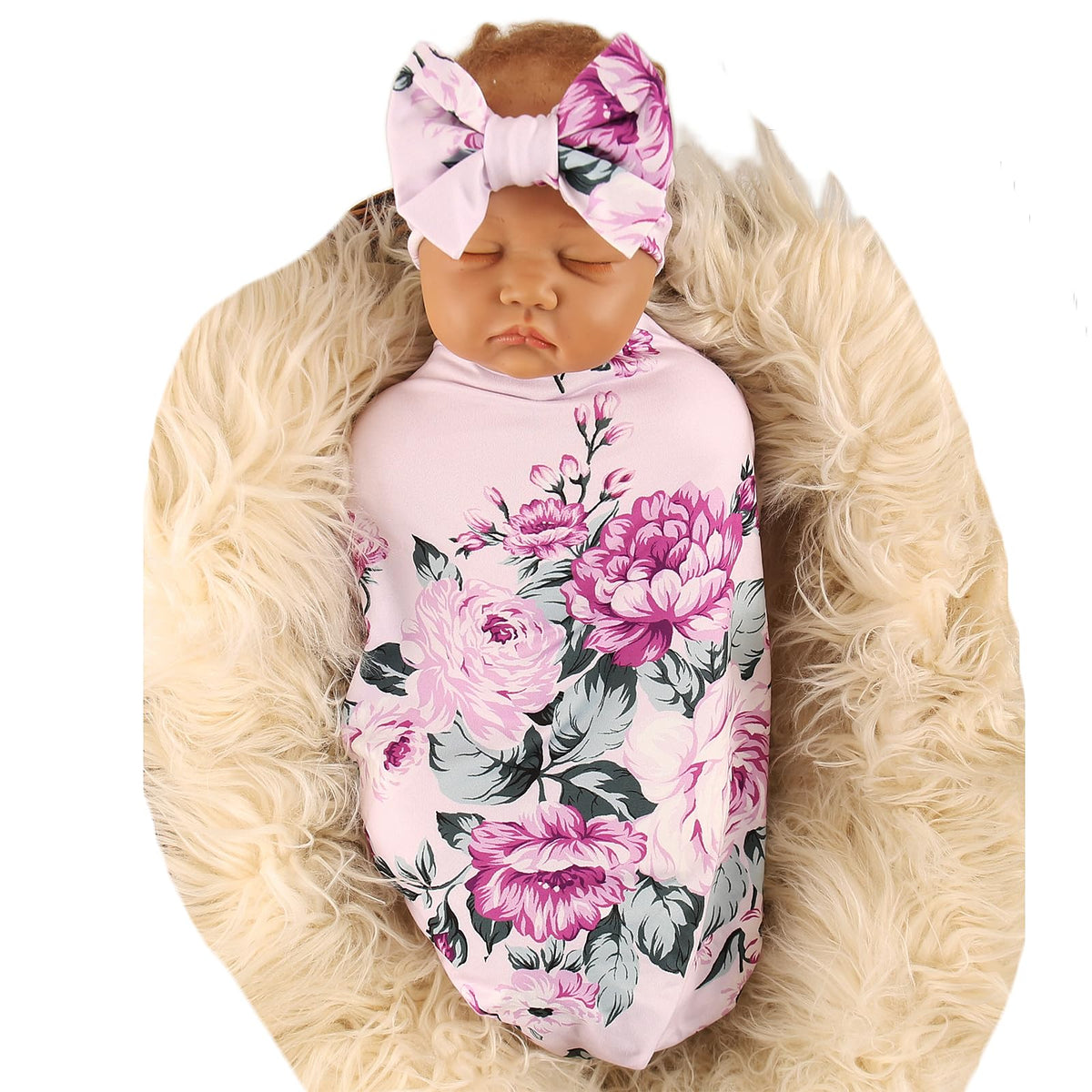 Galabloomer flower print receiving blanket purple rose for gentle swaddling and photos