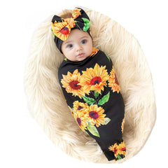 Galabloomer newborn sunflower receiving blanket in soft knit fabric for gentle swaddling