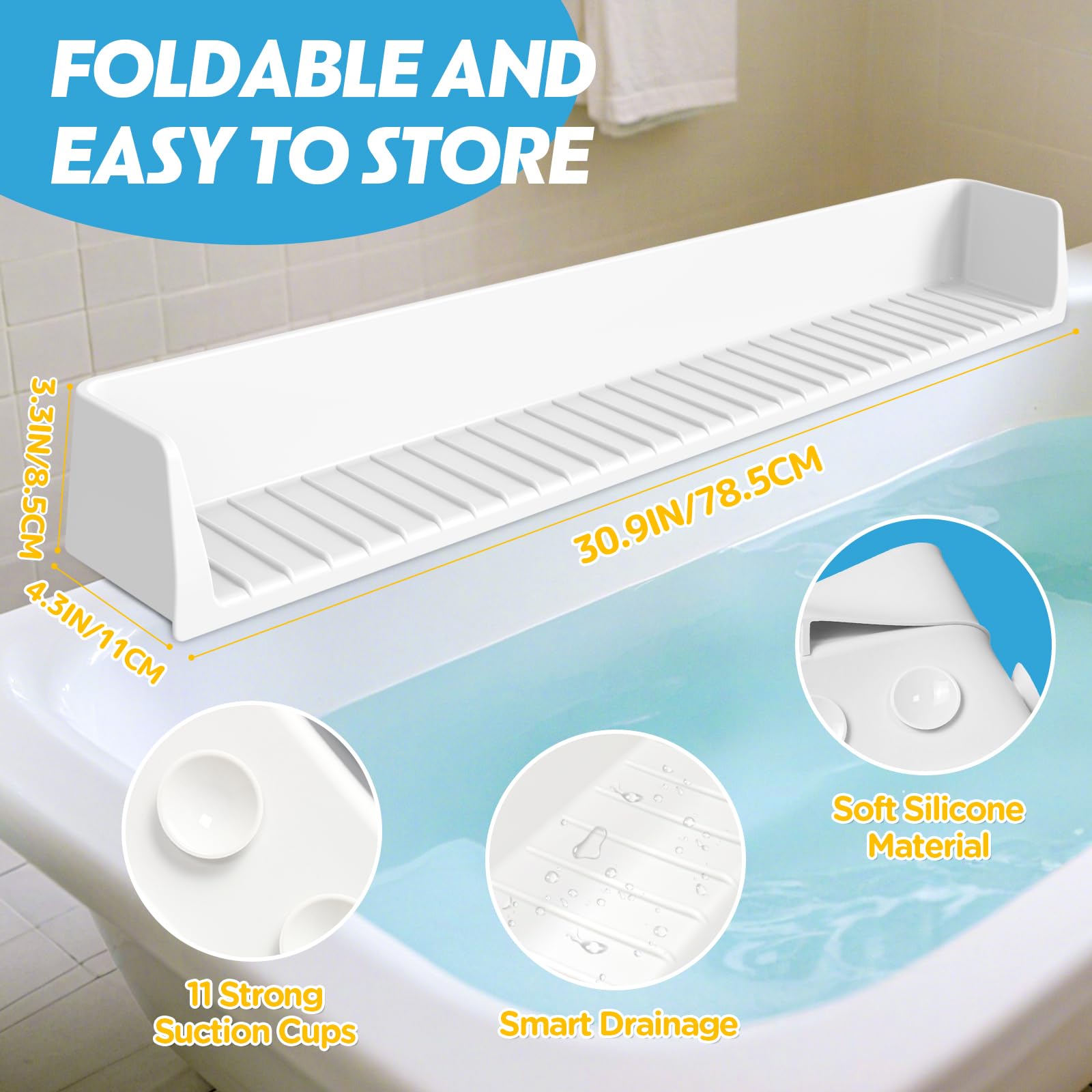 Ganaj bath shelf and toy tray keeps bath toys within reach.