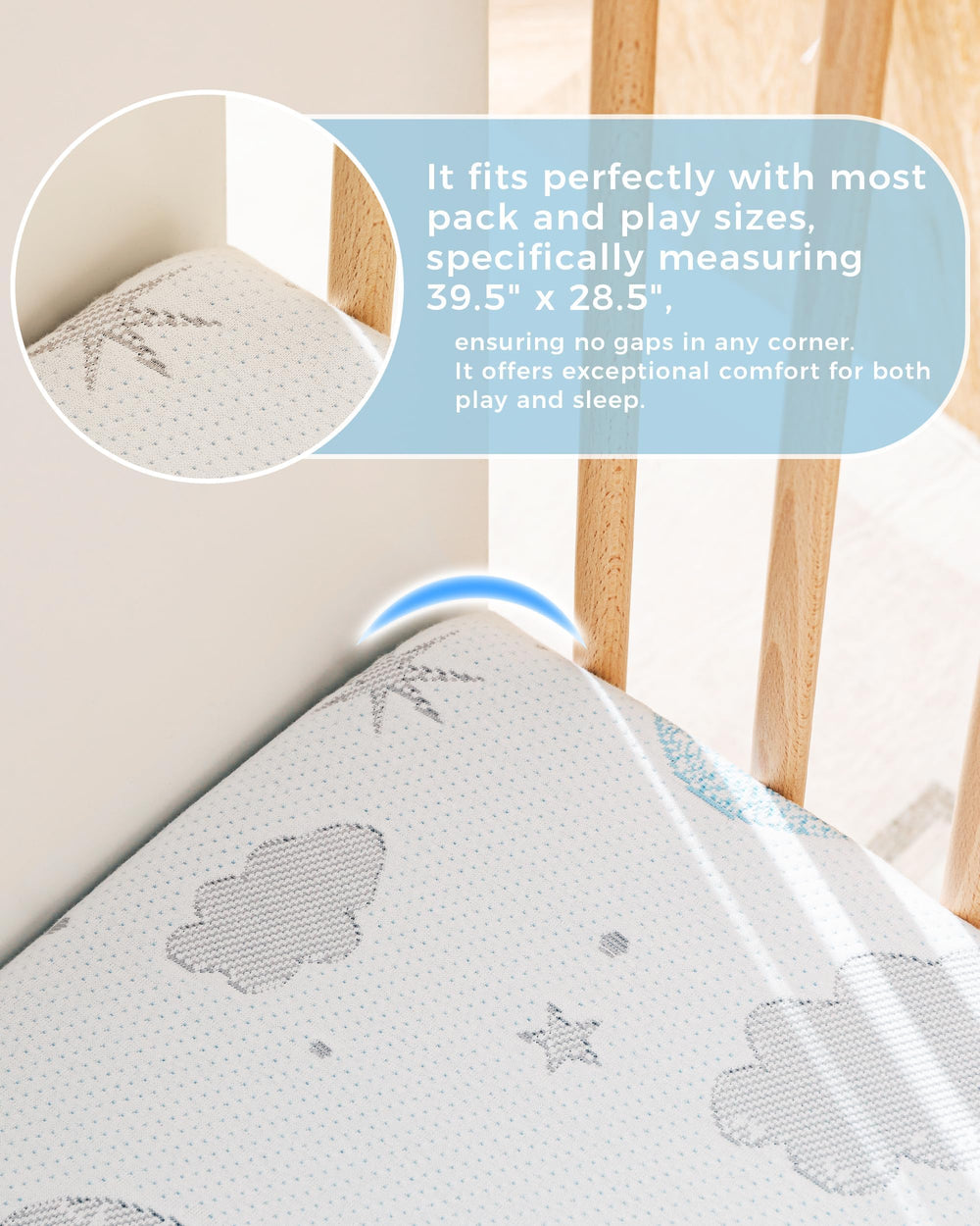 Ganondorf Pack and Play Mattress six-flat-sides design ensuring stable play and sleep surface.