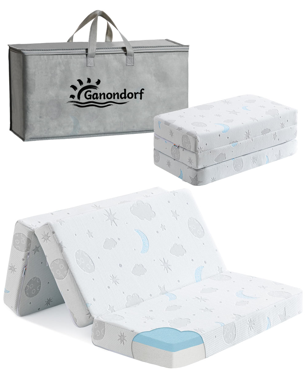 Ganondorf trifold pack and play mattress with breathable memory foam for comfy naps.