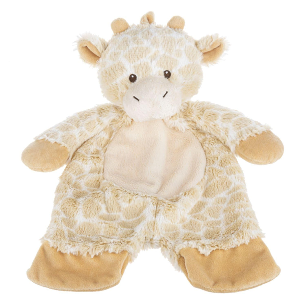 Ganz Butterscotch Giraffe Flat-A-Pat blanket with stuffed head for cozy baby snuggles