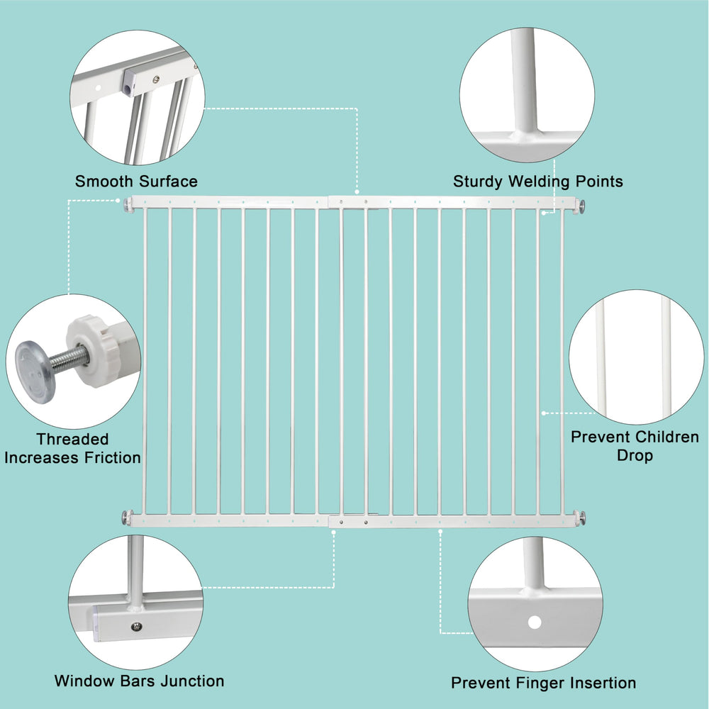 Gardenova guards illustrate adjustable width from 63 to 86 inches for versatile fit.
