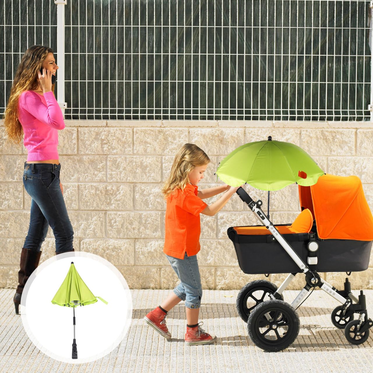 Garneck 360-degree-adjustable-angle keeps shade on the sunniest routes.