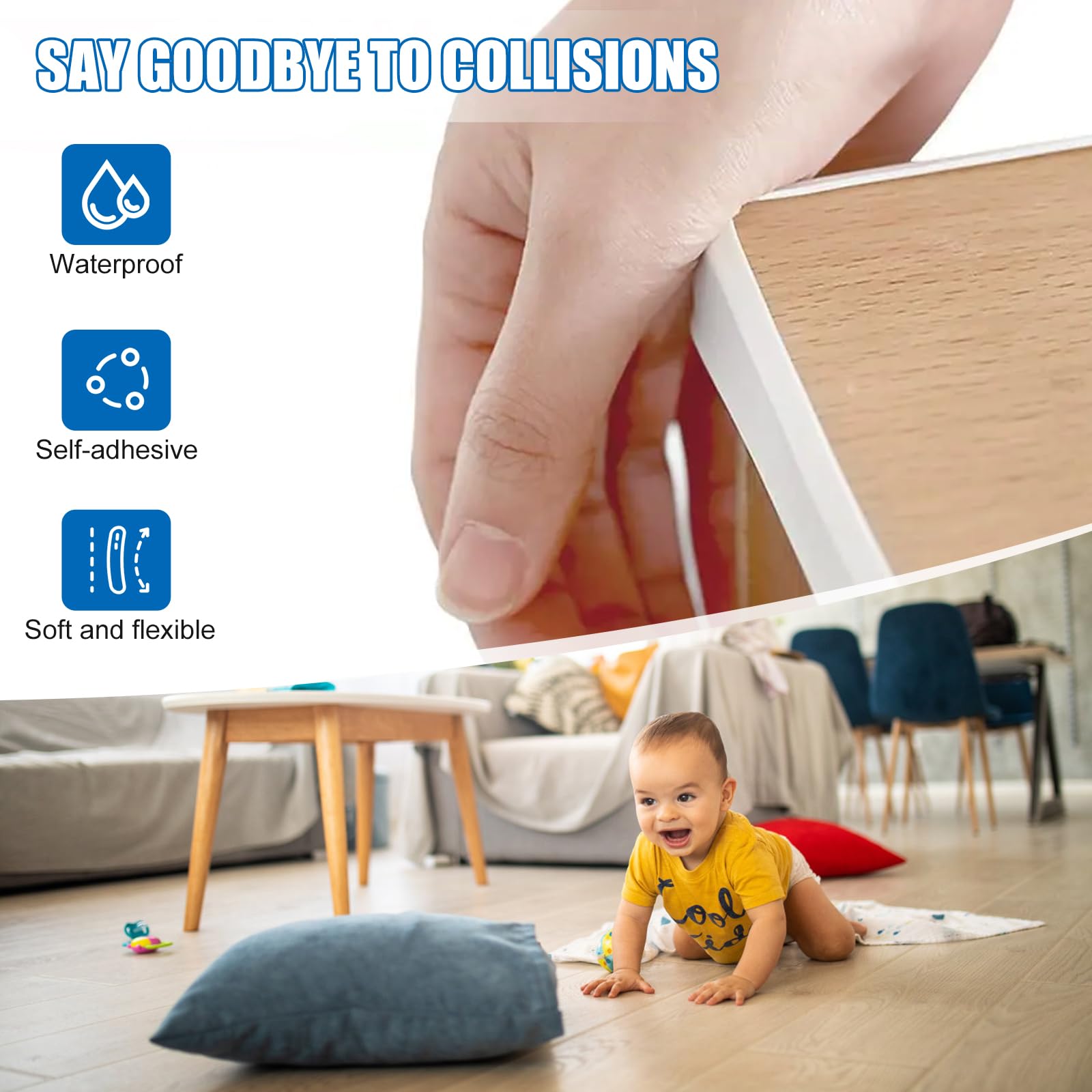 Gatyagff self-adhesive edge protector on a table for scratch resistance.