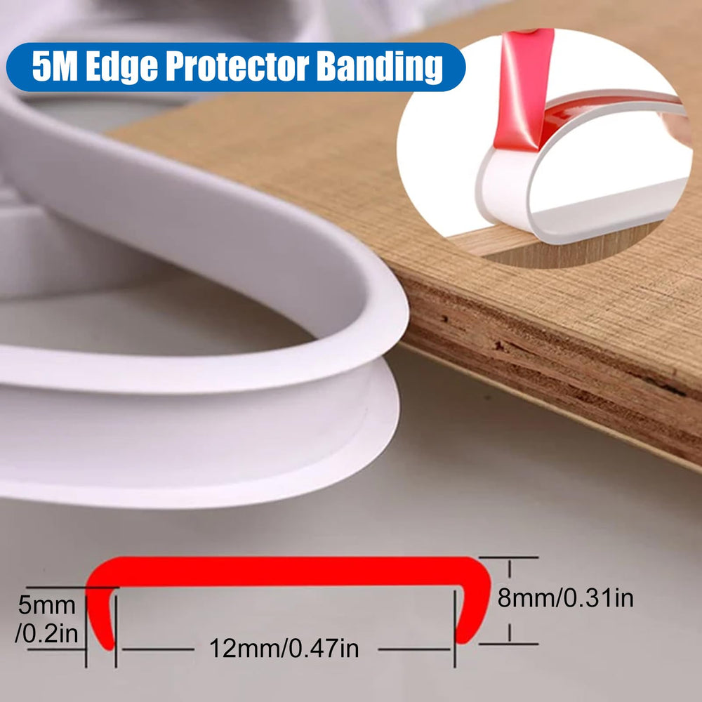 Gatyagff TPE edge band on a cabinet corner showing flexible protection.