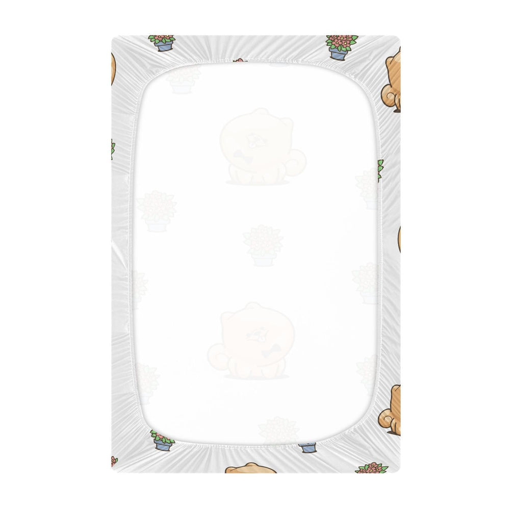 Patterned Gbjiemia Kawai Pomeranian sheets for boys and girls brighten nursery decor.