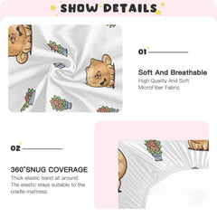 Close view of Gbjiemia Kawai Pomeranian crib sheets in a coordinated nursery setup.