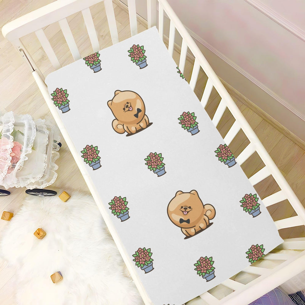 Care instructions for Gbjiemia Kawai Pomeranian sheets showing wash and dry steps.