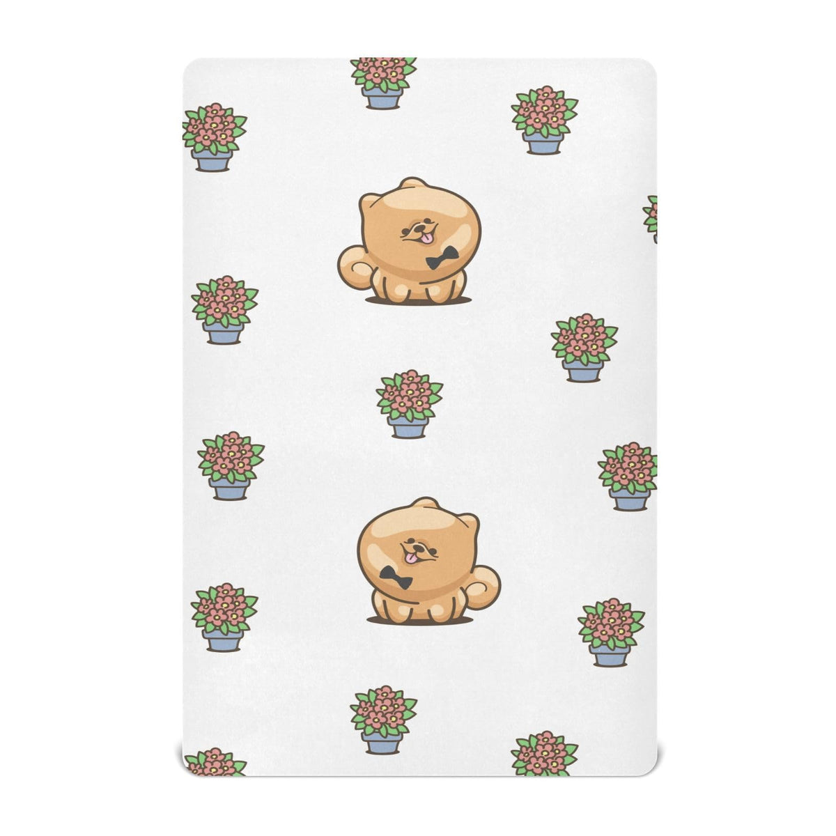 Gbjiemia Kawai Pomeranian crib sheet closeup shows soft, skin-friendly fabric.