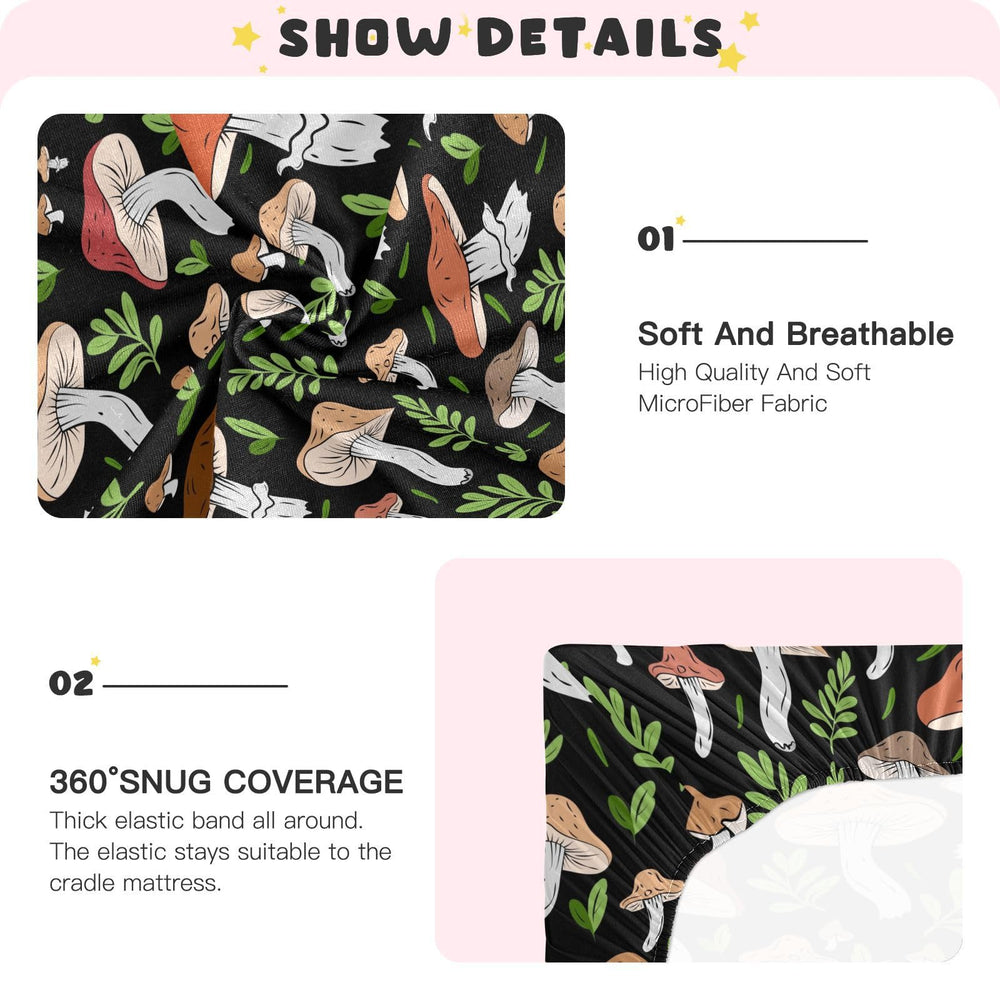 Gbjiemia wild mushrooms pattern adds playful, gender-neutral charm to the nursery.