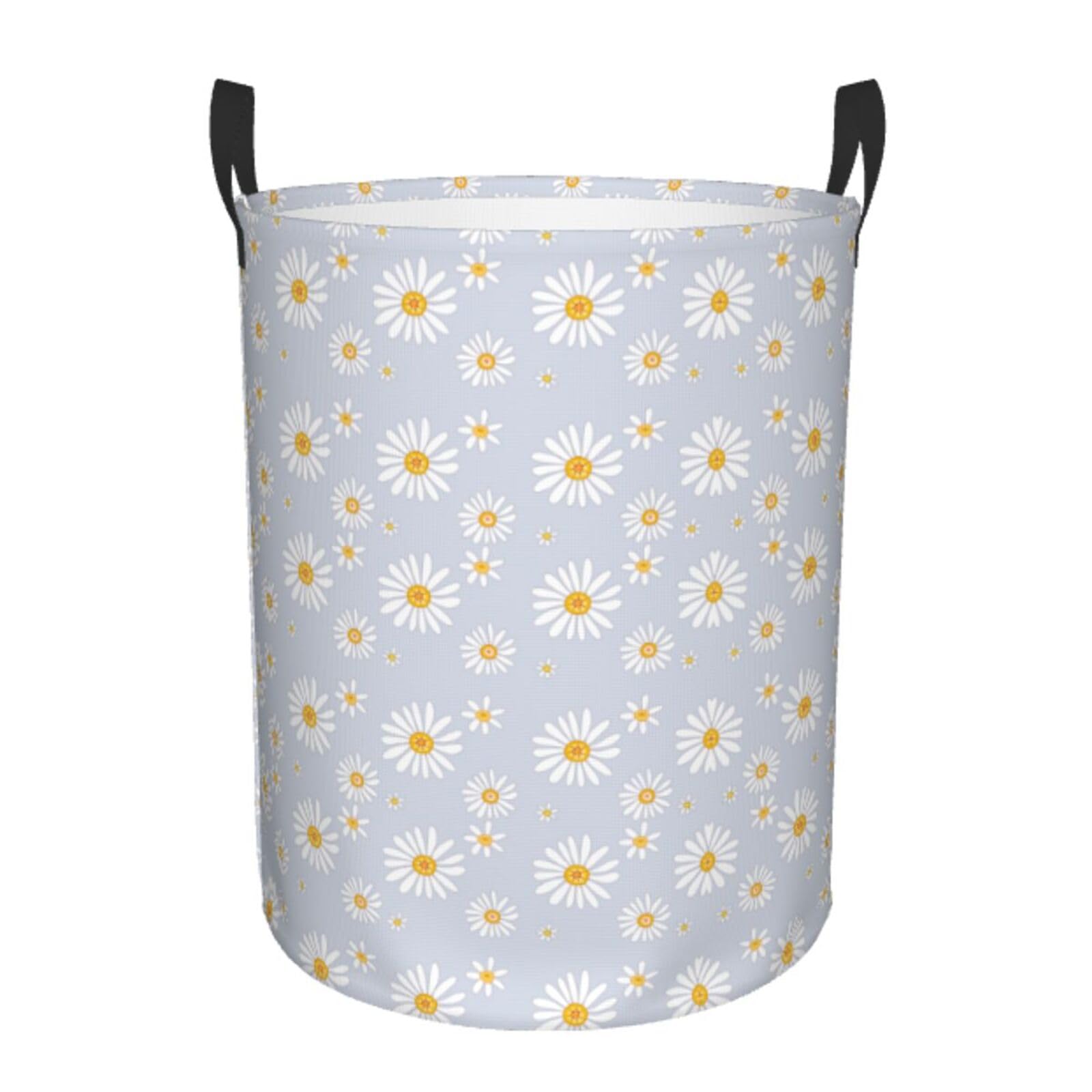 Gbuzozie Daisy Flowers round laundry hamper front view with spacious 62L capacity