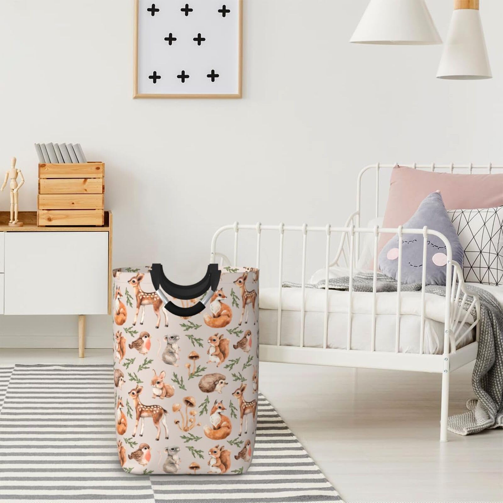 Gbuzozie Forest Little Animals laundry hamper with bird motif enhances nursery organization