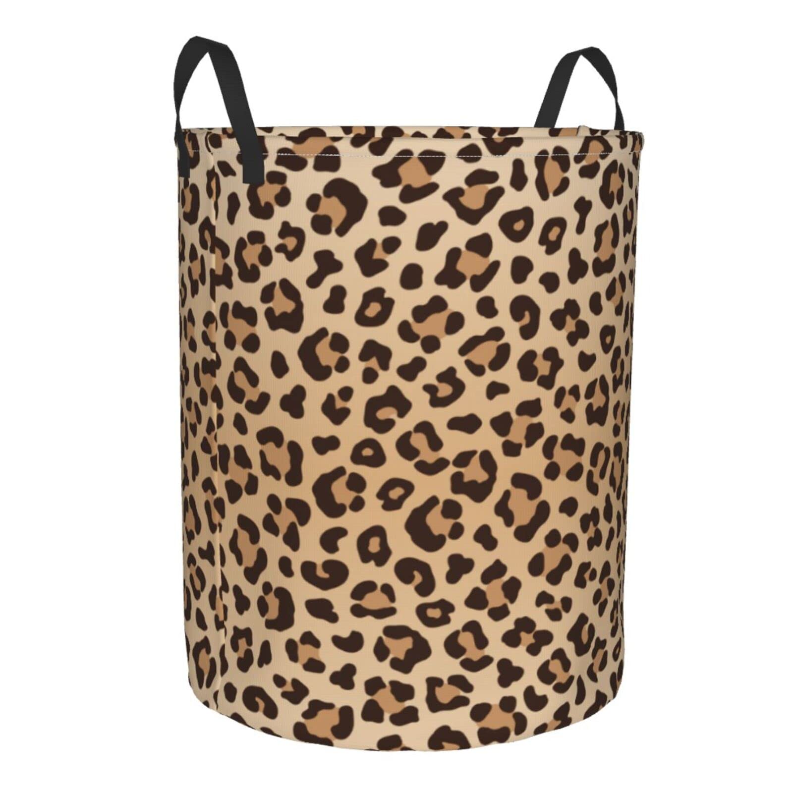 Gbuzozie leopard-print round laundry hamper made with oxford fabric for durability.