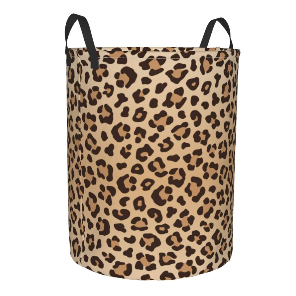 Gbuzozie leopard-print round laundry hamper made with oxford fabric for durability.