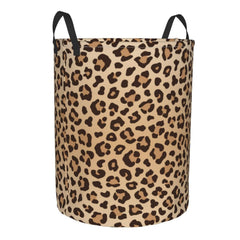 Gbuzozie leopard-print round laundry hamper made with oxford fabric for durability.