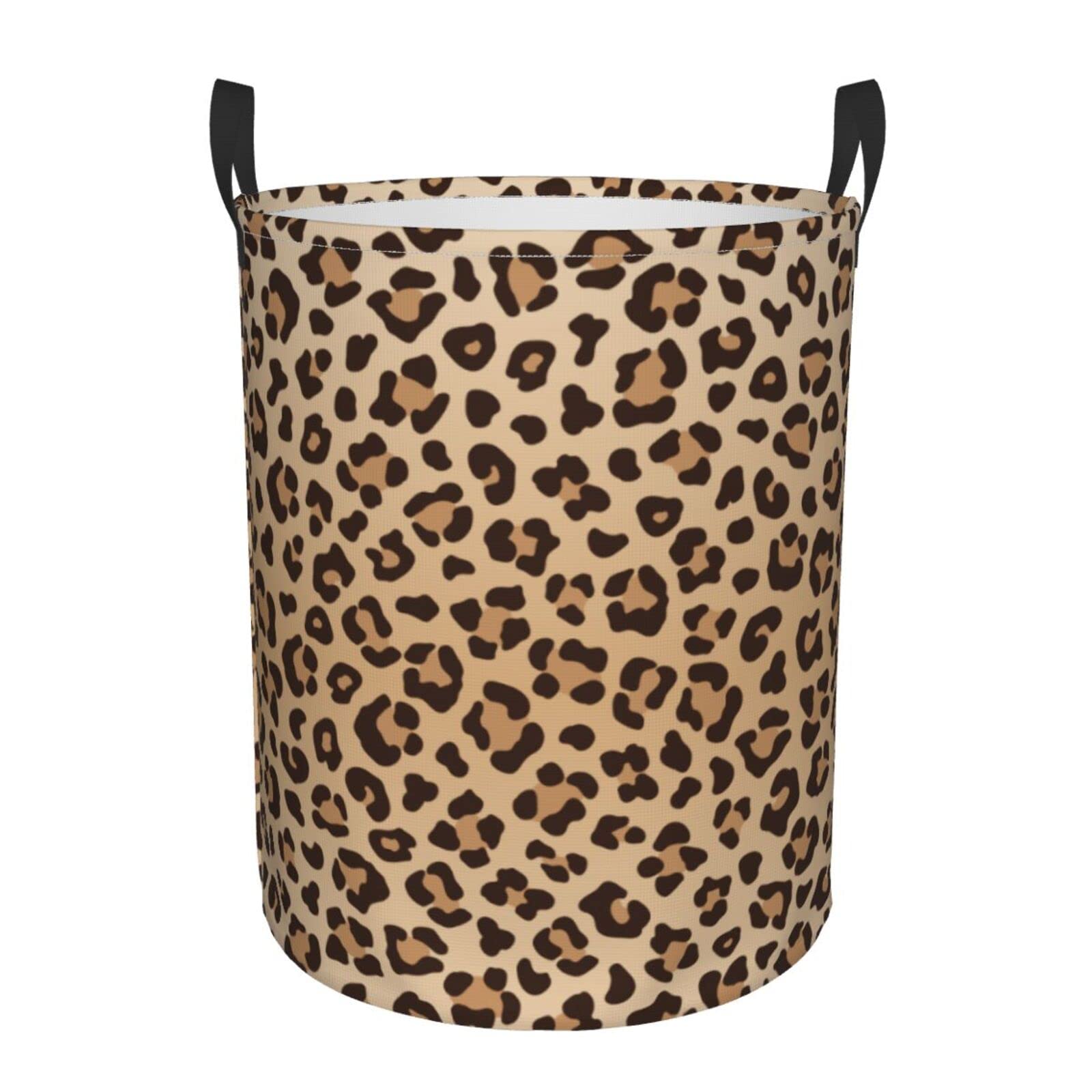 Gbuzozie leopard-print round laundry hamper with compact 38L capacity for everyday clothing.
