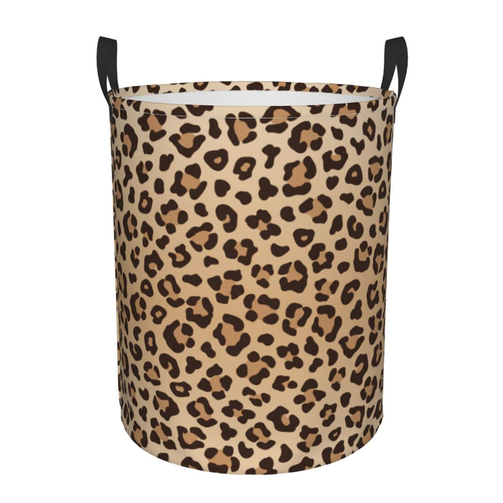 Gbuzozie leopard-print round laundry hamper with compact 38L capacity for everyday clothing.