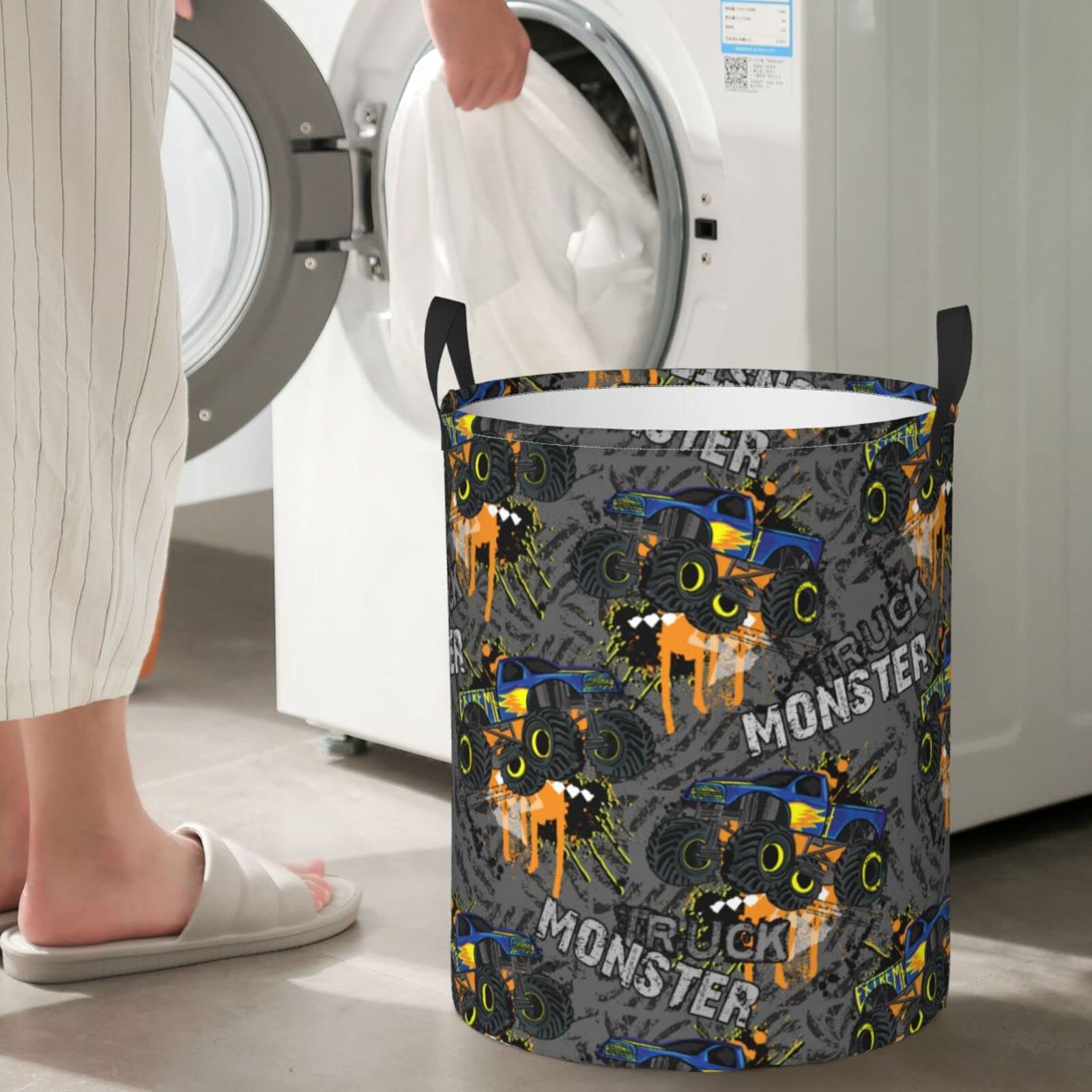 Gbuzozie Monster Trucks storage bin for bathroom and living spaces.