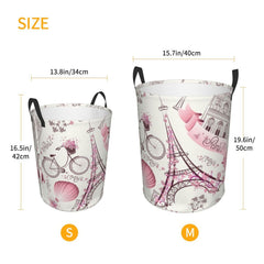 Gbuzozie Paris Eiffel Tower round laundry hamper, close-up fabric detail of durable Oxford material.