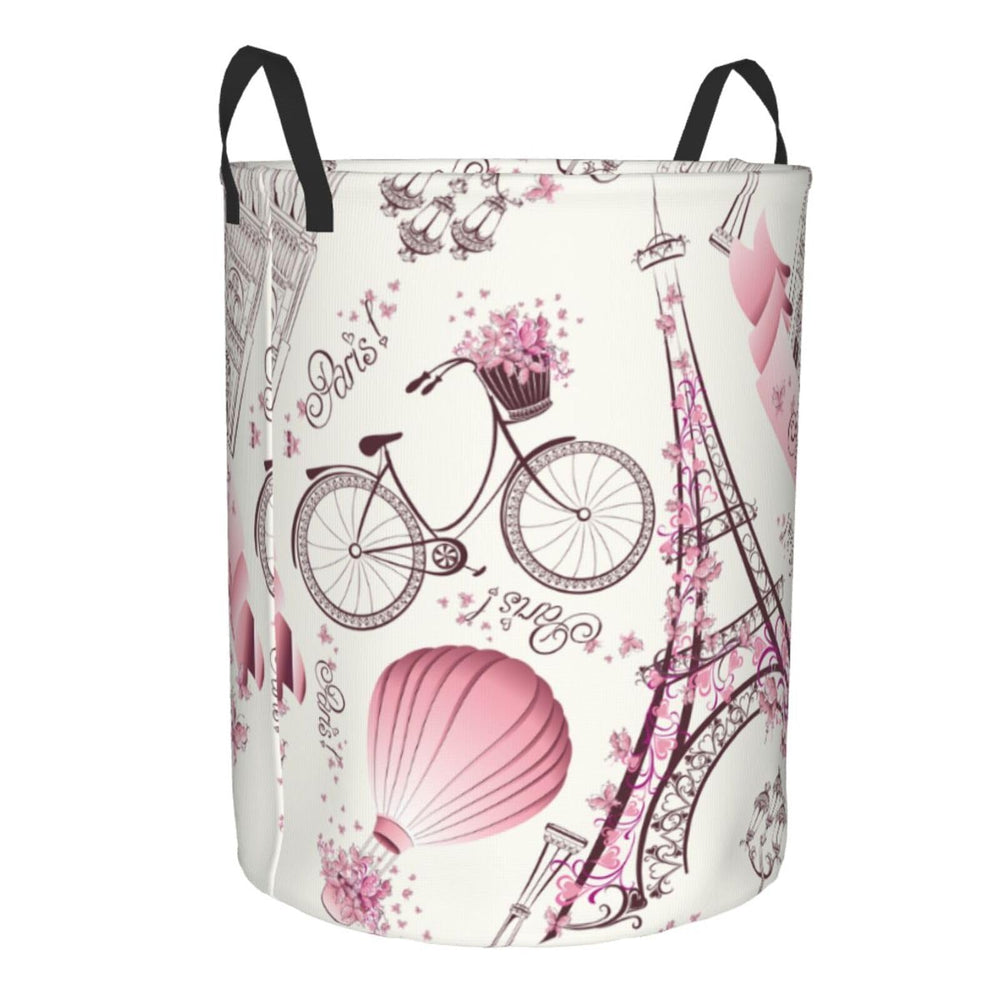 Gbuzozie Paris Eiffel Tower round laundry hamper, dorm or apartment storage solution.