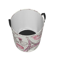 Gbuzozie Paris Eiffel Tower round laundry hamper, side view, folds flat for compact storage.
