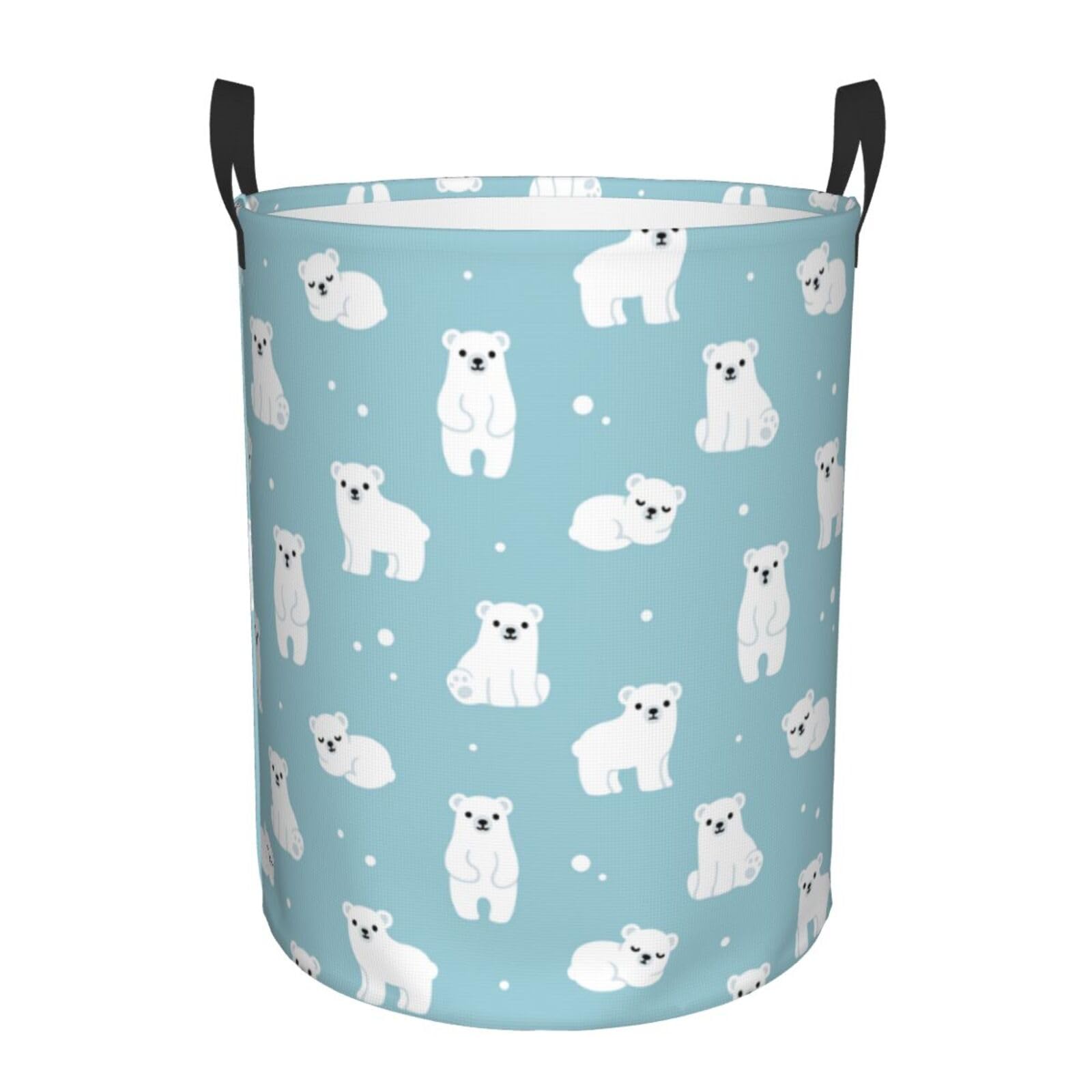 Gbuzozie polar bear laundry hamper front view with roomy 62L capacity