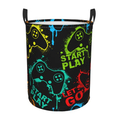 Gbuzozie Colorful Silhouettes round hamper with handles, ideal for dorm laundry.