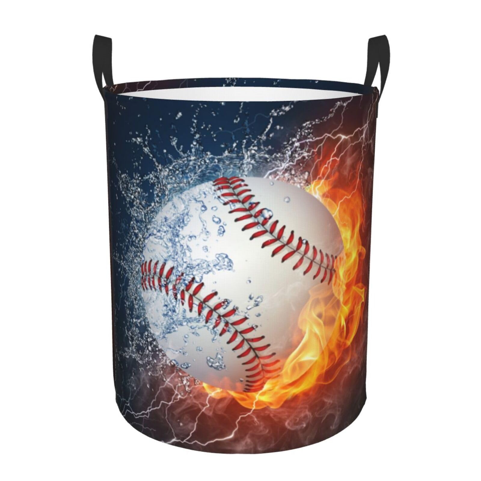 Gbuzozie sport laundry hamper with fire and water round design, ideal dorm storage.