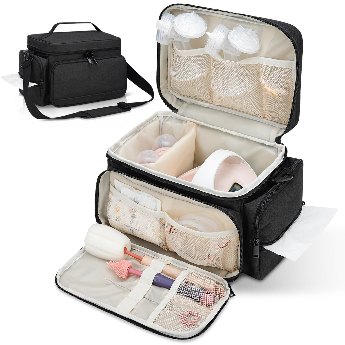 GDNasist breast pump bag main compartment keeps Spectra S1/S2 organized for travel