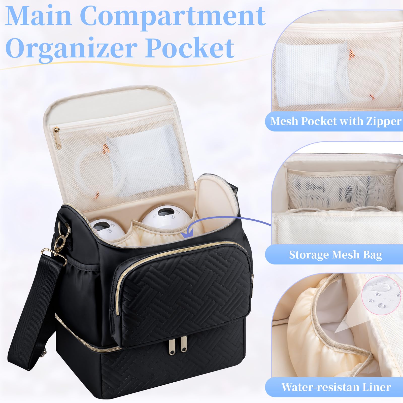 GDNasist cold compartment with ice packs keeps milk cool during travel.