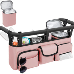 GDNasist double-stroller-organizer on the handle for quick access on outdoor trips.