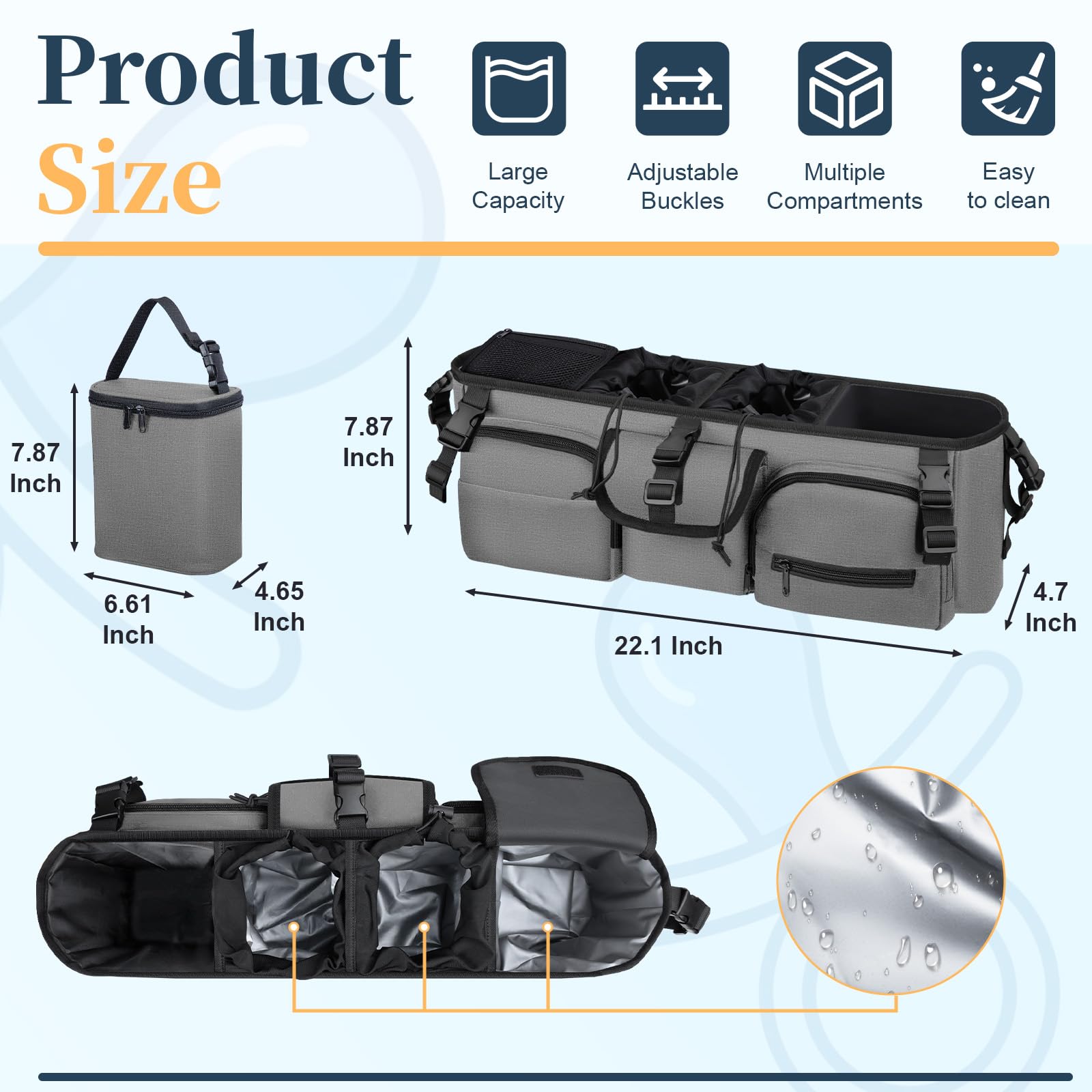 GDNasist organizer on Jeep double stroller keeps items within reach while you jog.