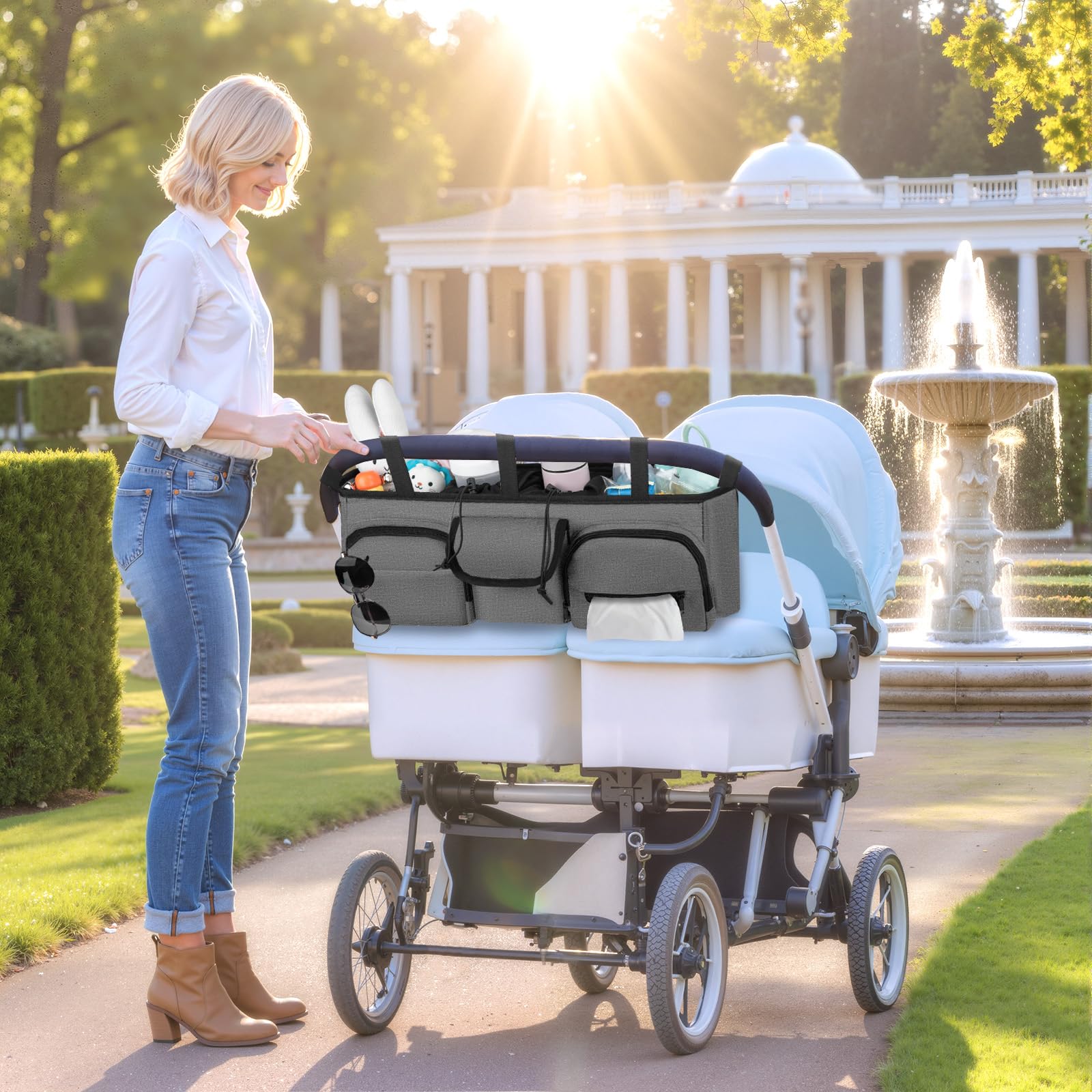 GDNasist multi-pocket design provides quick-access storage for diapers and wipes.