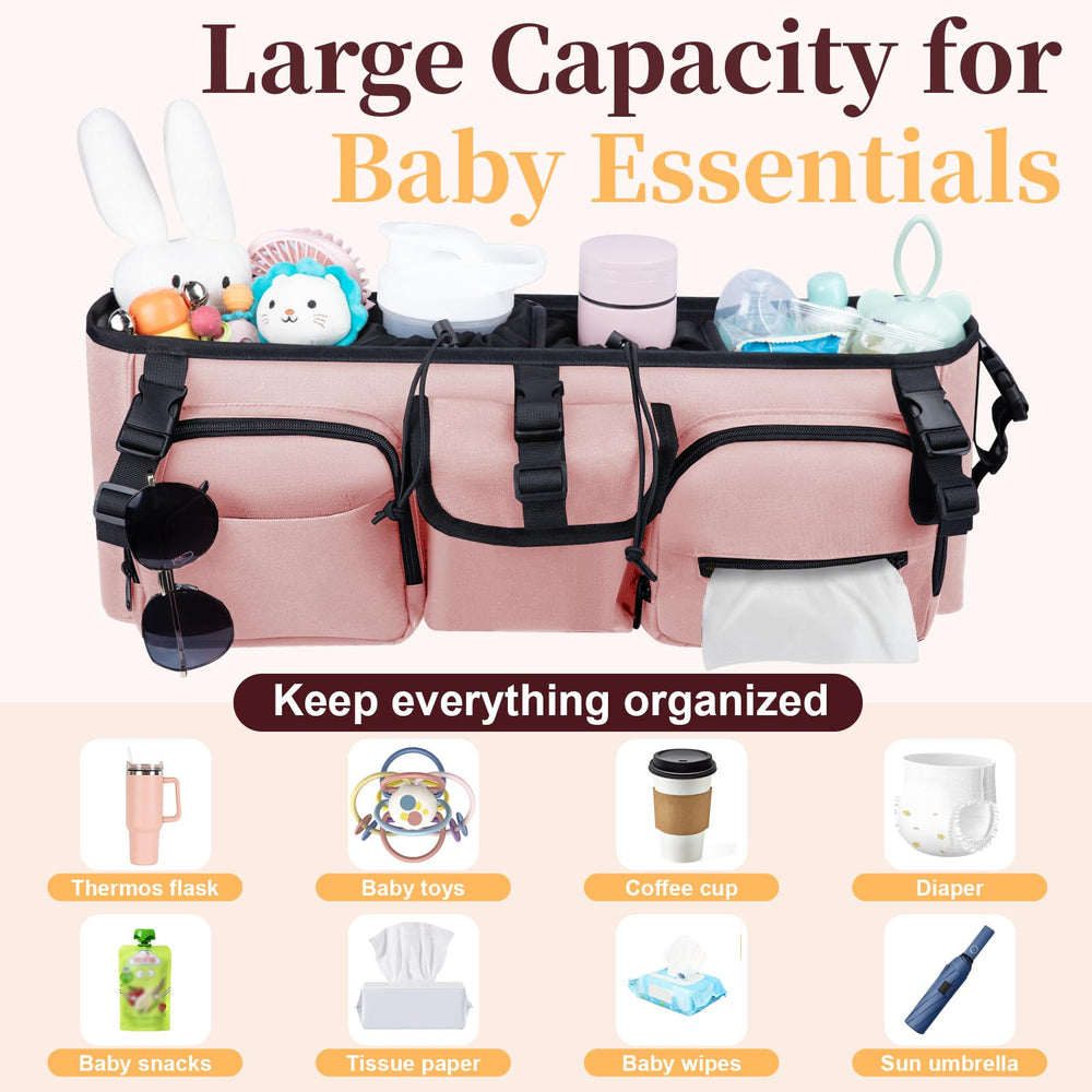 GDNasist pink double-stroller organizer adds style and function.