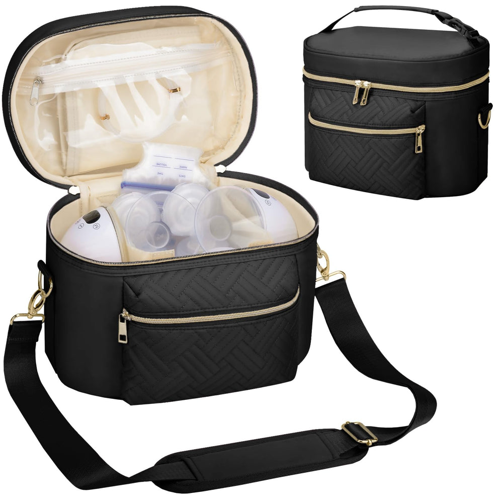 GDNasist wearable breast pump bag with shoulder strap for hands-free transport during outings.