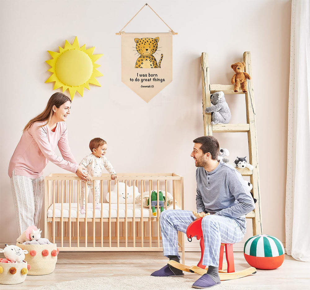 GEANHIL Bible verse banner with safari theme inspires a playful nursery
