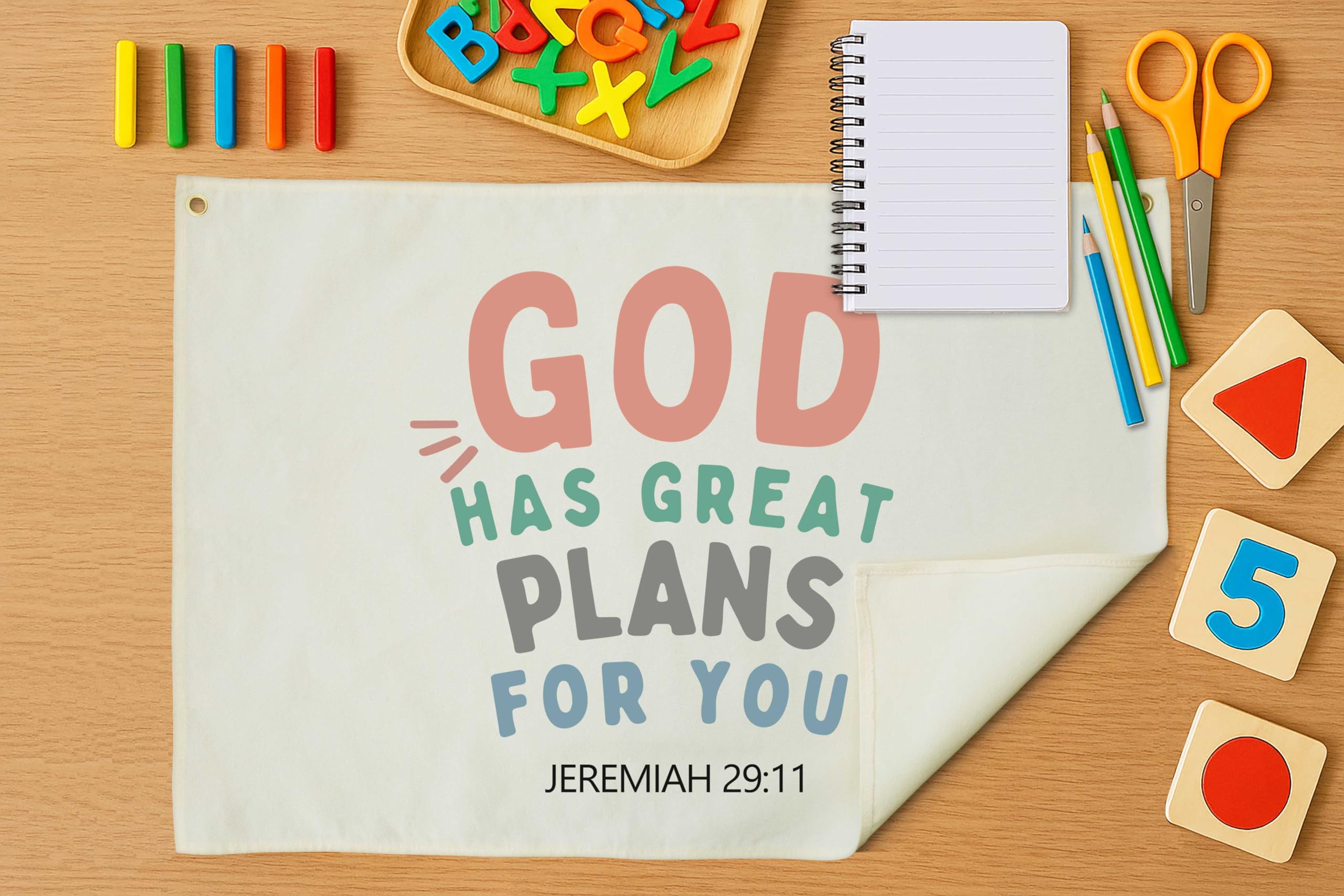 GEANHIL bible verse canvas banner above the crib adds gentle, faith-inspired warmth.