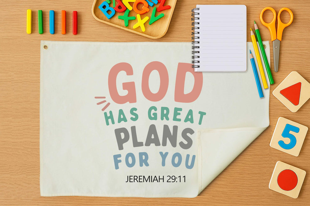 GEANHIL bible verse canvas banner above the crib adds gentle, faith-inspired warmth.