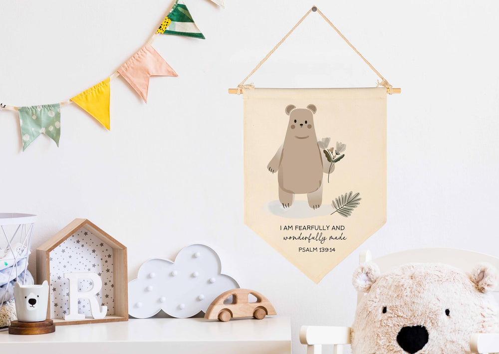GeanHil cotton canvas banner blends with any nursery wall decor