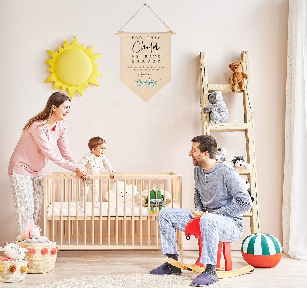 Geanhil banner wall hanging demonstrates easy setup for nursery makeover