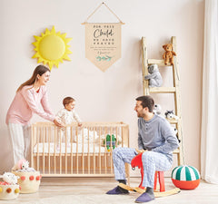 Geanhil banner wall hanging demonstrates easy setup for nursery makeover