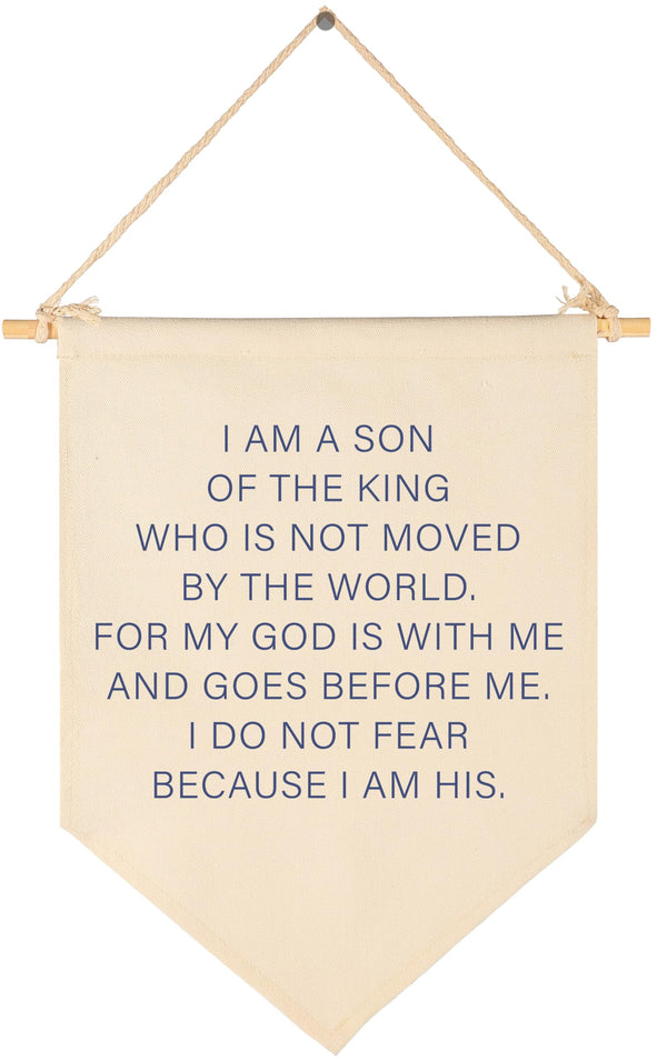 GEANHIL I am Son of The King banner pennant in a cozy nursery.