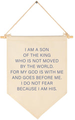 GEANHIL I am Son of The King banner pennant in a cozy nursery.
