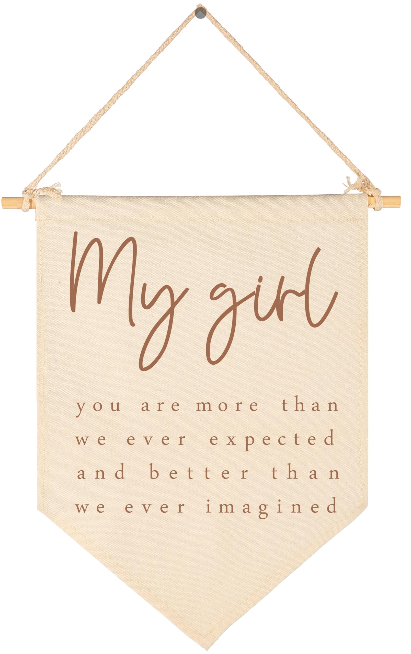 GEANHIL my girl sign crib banner showcases soft beige cotton canvas for nursery decor.